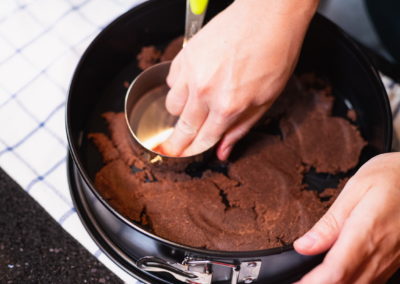 Chocolate Cheesecake aka Russischer Zupfkuchen Press Down Chocolate Dough To Springform Pan