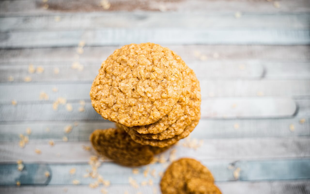 Soft And Chewy Oatmeal Cookies Stacked Top View