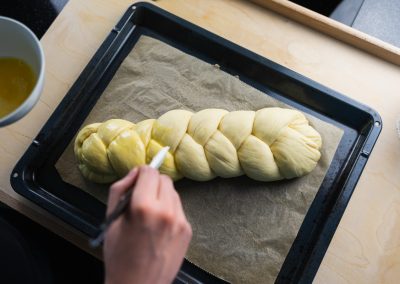 Challah Braided Sweet Yeast Bread Coat With Egg Wash