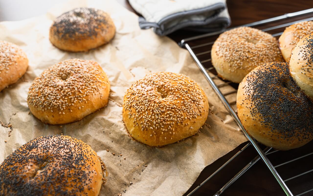 Huge Bread Rolls With Sesame And Poppy Seeds Grouped