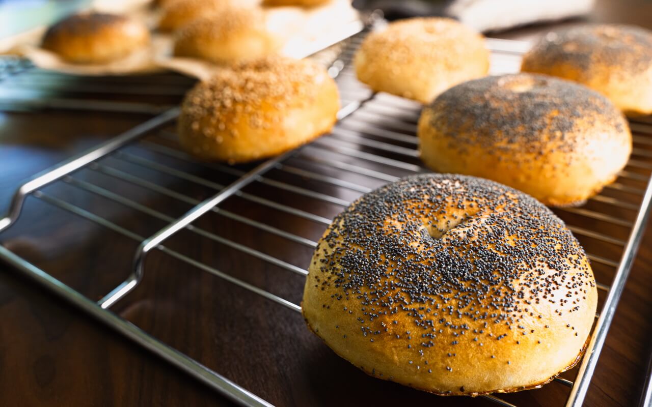 Huge Bread Rolls With Sesame And Poppy Seeds Side View