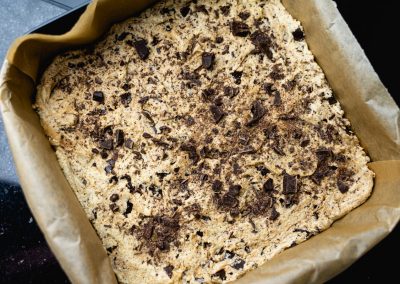 Chewy Chocolate Chip Cookie Bars Before Baking
