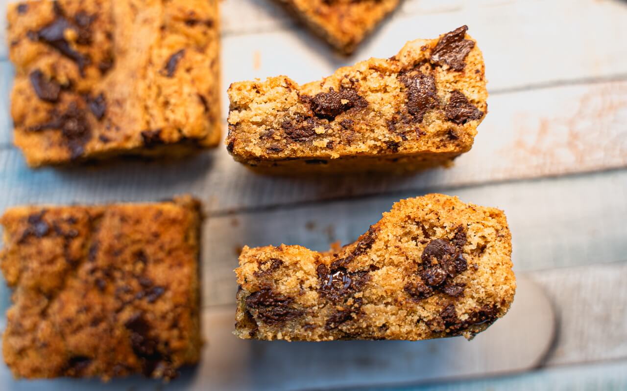 Chewy Chocolate Chip Cookie Bars Close up Of Inside