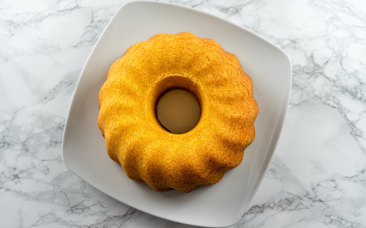 Classic Vanilla Bundt Cake Top View Without Powdered Sugar