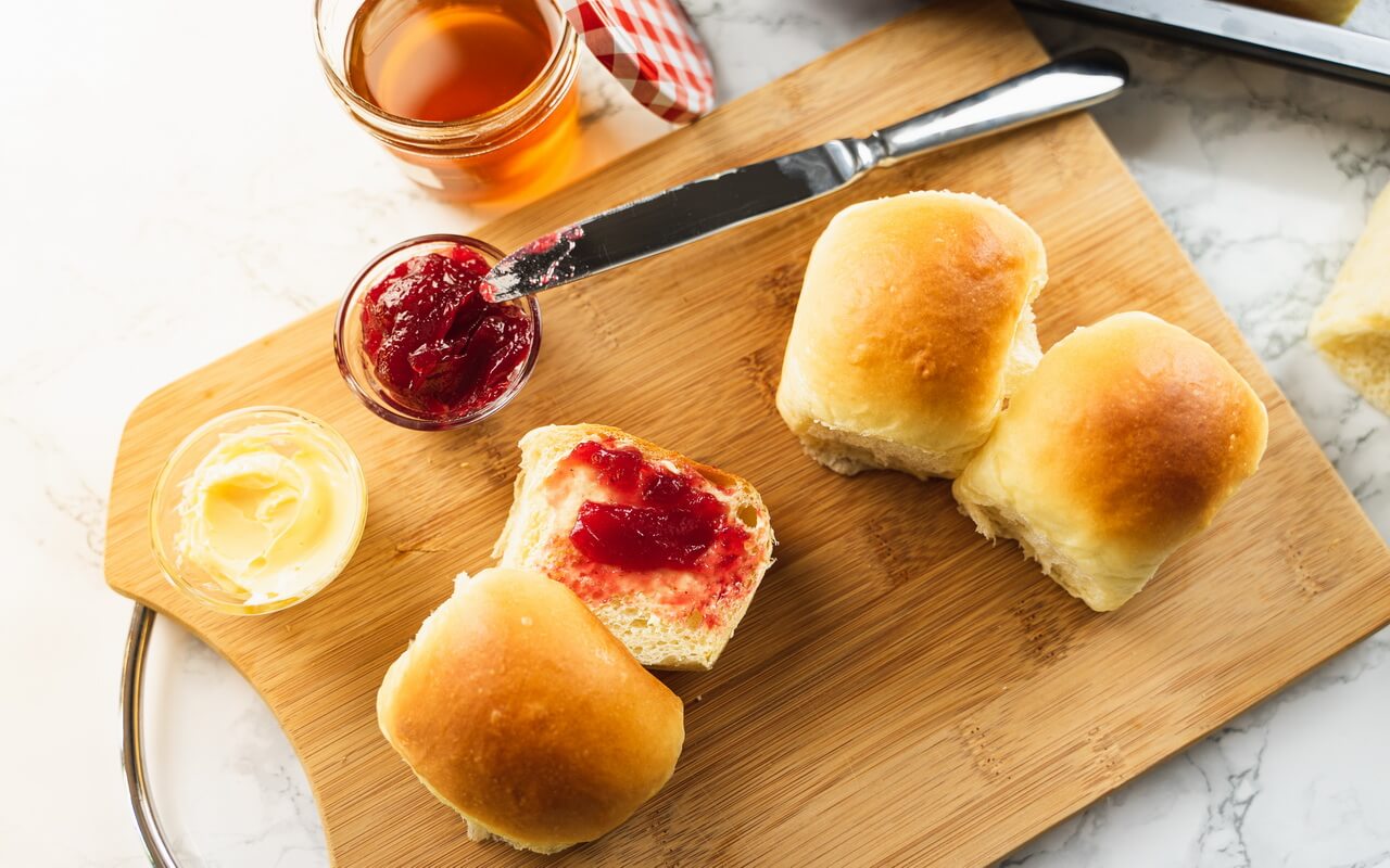 Little Fluffy Dinner Rolls With Butter And Marmelade