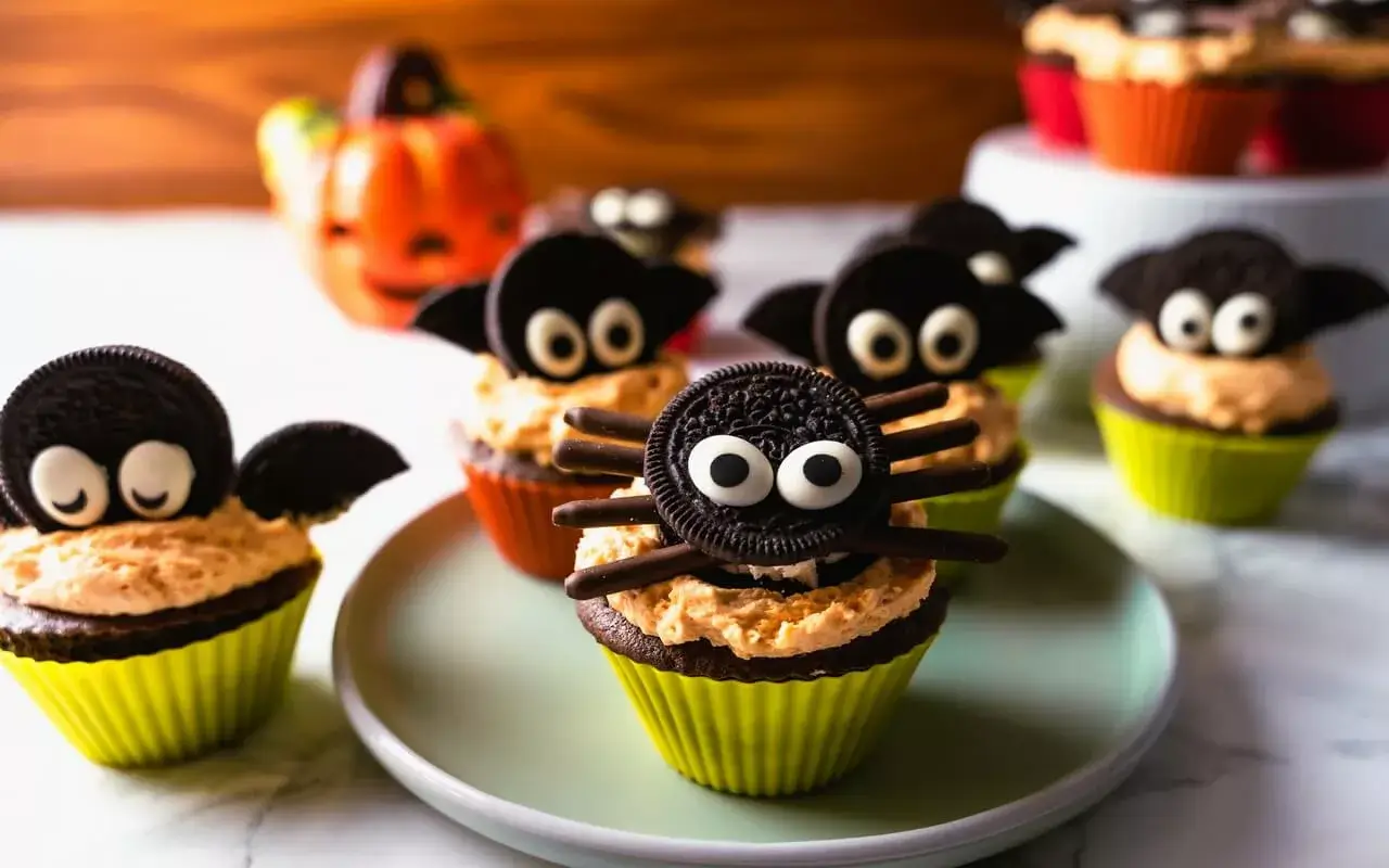 Bat Spider Halloween Cupcakes