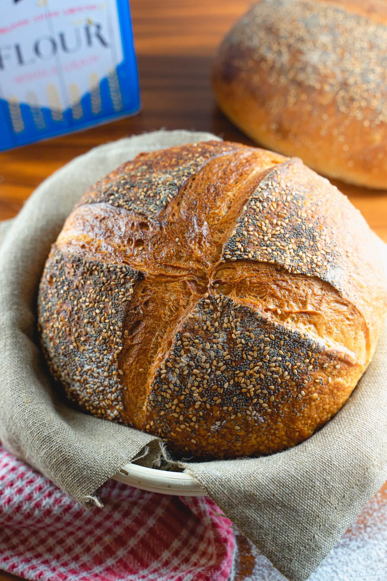 Sourdough Bread With Sesame And Poppy Seeds Crust Vertical