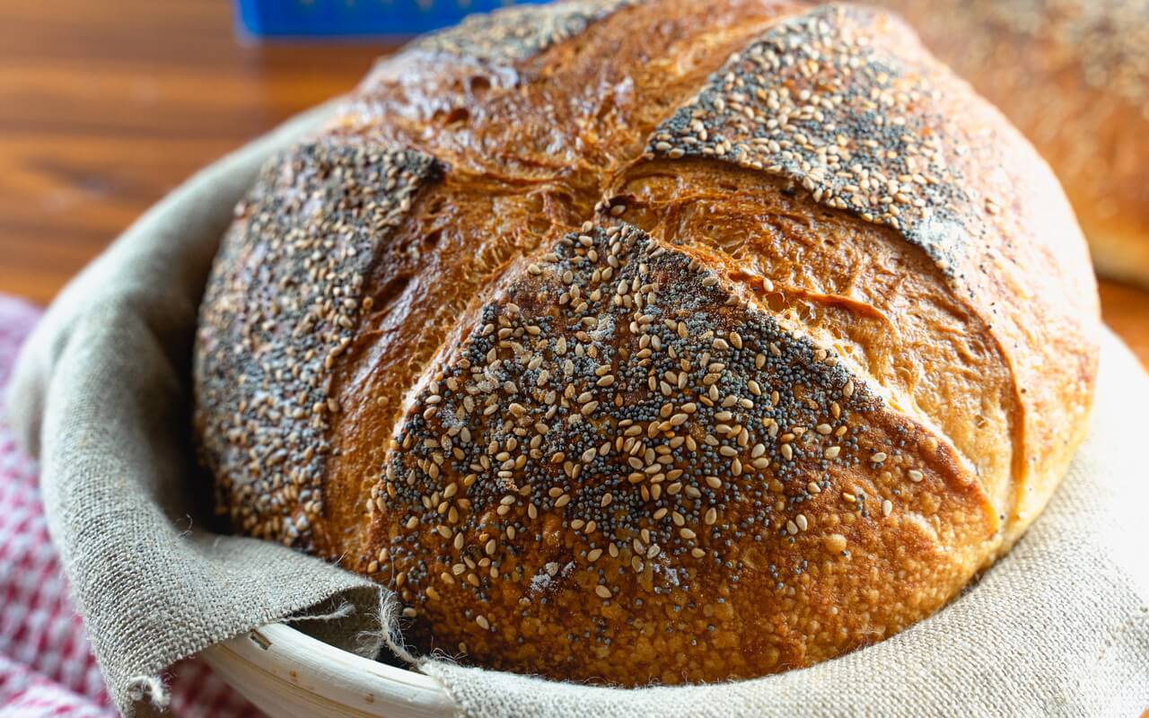 Sourdough Bread With Sesame And Poppy Seeds Crust