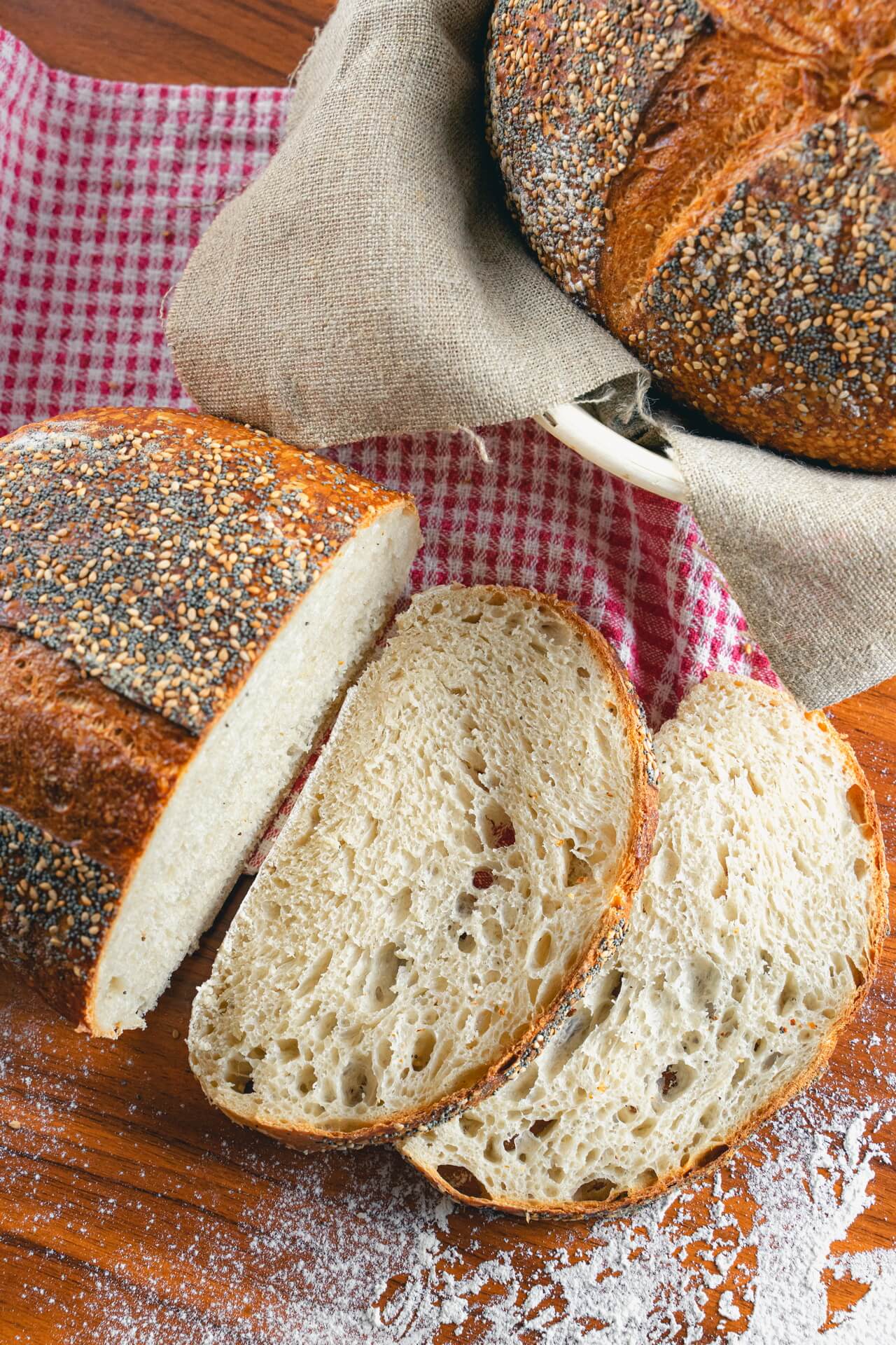Sourdough Bread With Sesame And Poppy Seeds Slices Vertical
